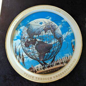 New York World's Fair 1964-65 UNISPHERE 11.5 Metal Tray Plate Souvenir VINTAGE